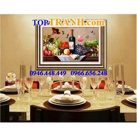 Tranh gắn đá chai rượu chùm nho